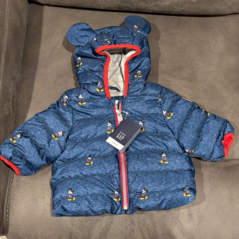 Baby GAP x Disney Blue Puffer Jacket with Mickey Mouse Print